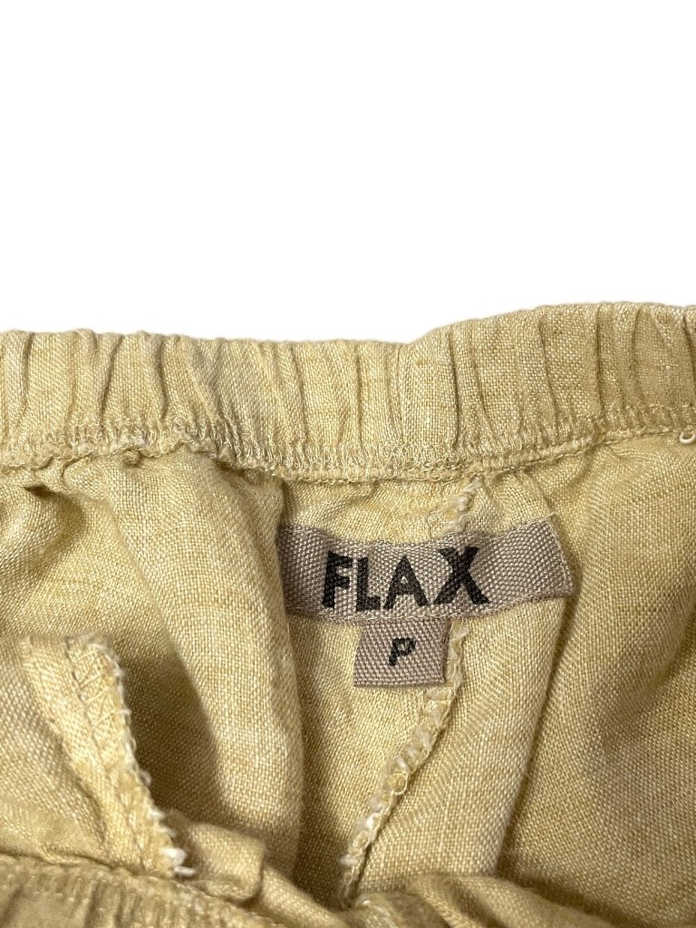 FLAX Pants 100% Linen Sz P (XS 4-6) Pale Yellow Elastic Waist Pockets Lagenloook - Picture 2 of 10